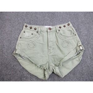 One Teaspoon Shorts Womens 27 Green Denim Bandits Studded Twisted Cuff Hem 28X12